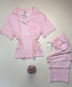 Alternative view of Pyjama boutonnée haut demi manche -H- "Rose coeur blanc "