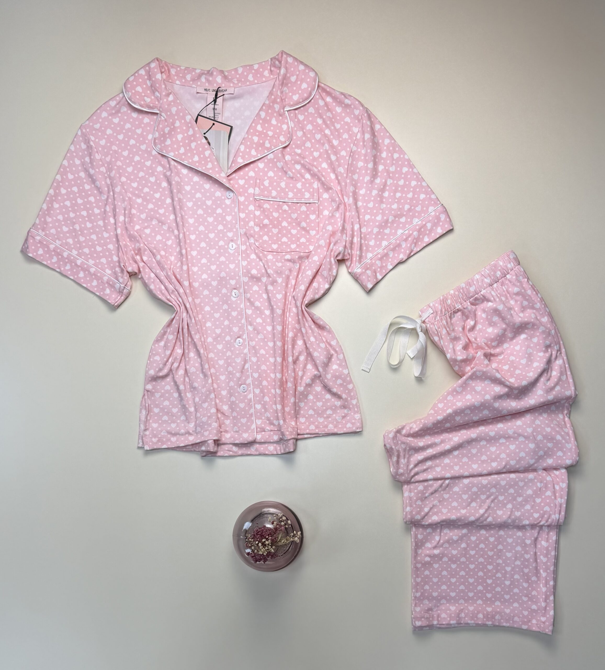 Pyjama boutonnée haut demi manche -H- "Rose coeur blanc " – Image 2