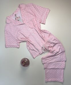 Pyjama boutonnée haut demi manche -H- "Rose coeur blanc "