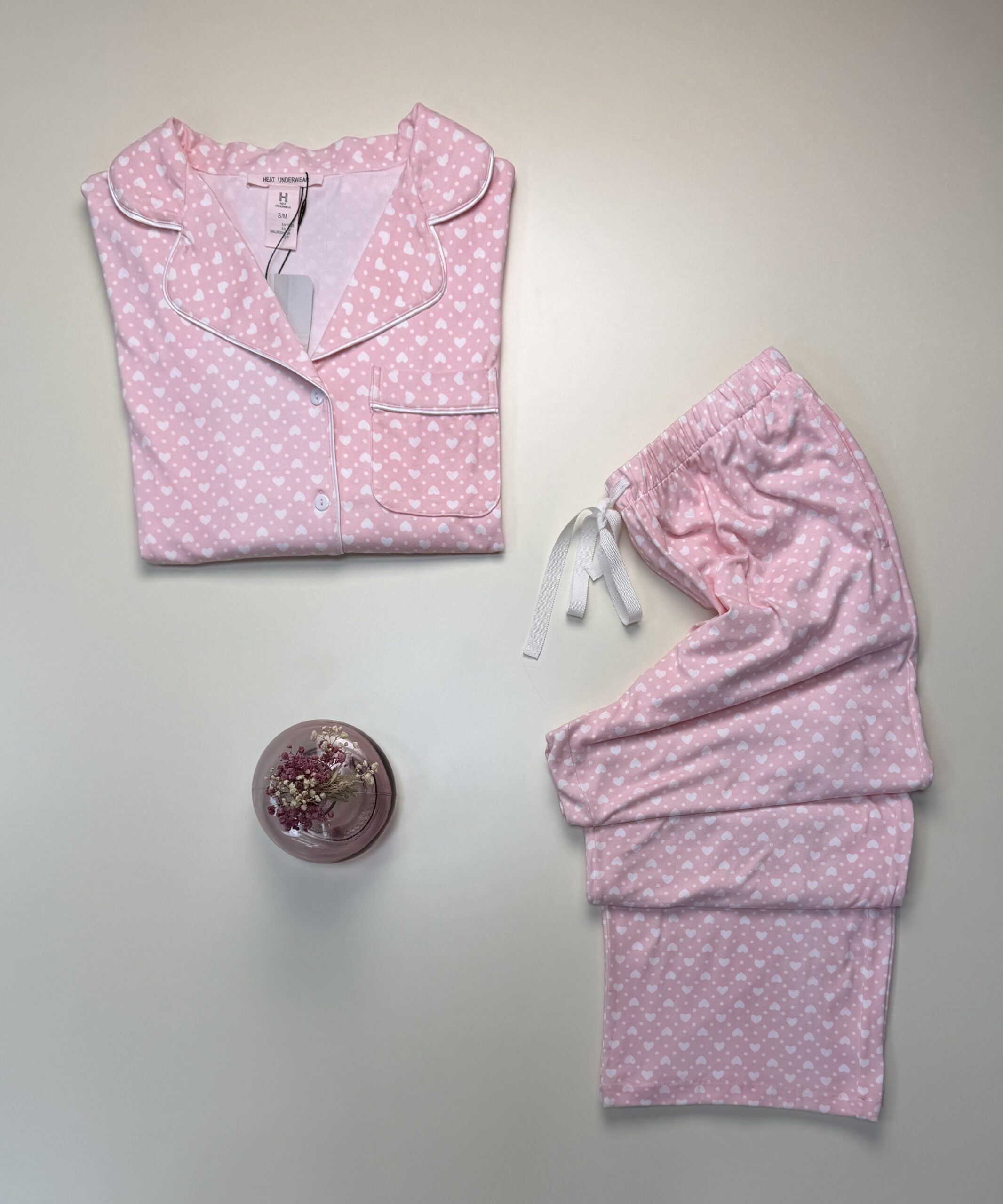 Pyjama boutonnée haut demi manche -H- "Rose coeur blanc " – Image 3