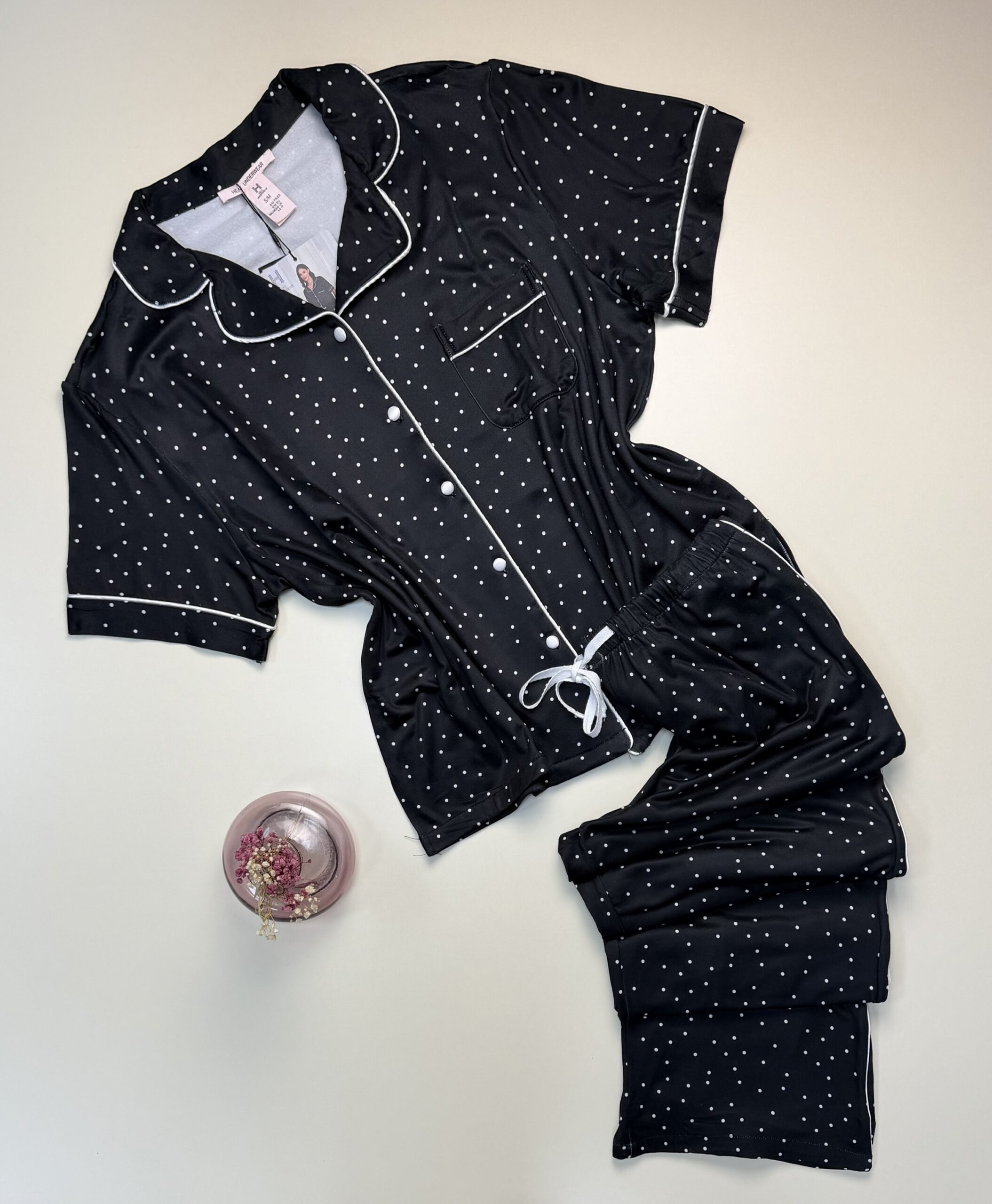 Pyjama boutonnée haut demi manche -H- " Noir "