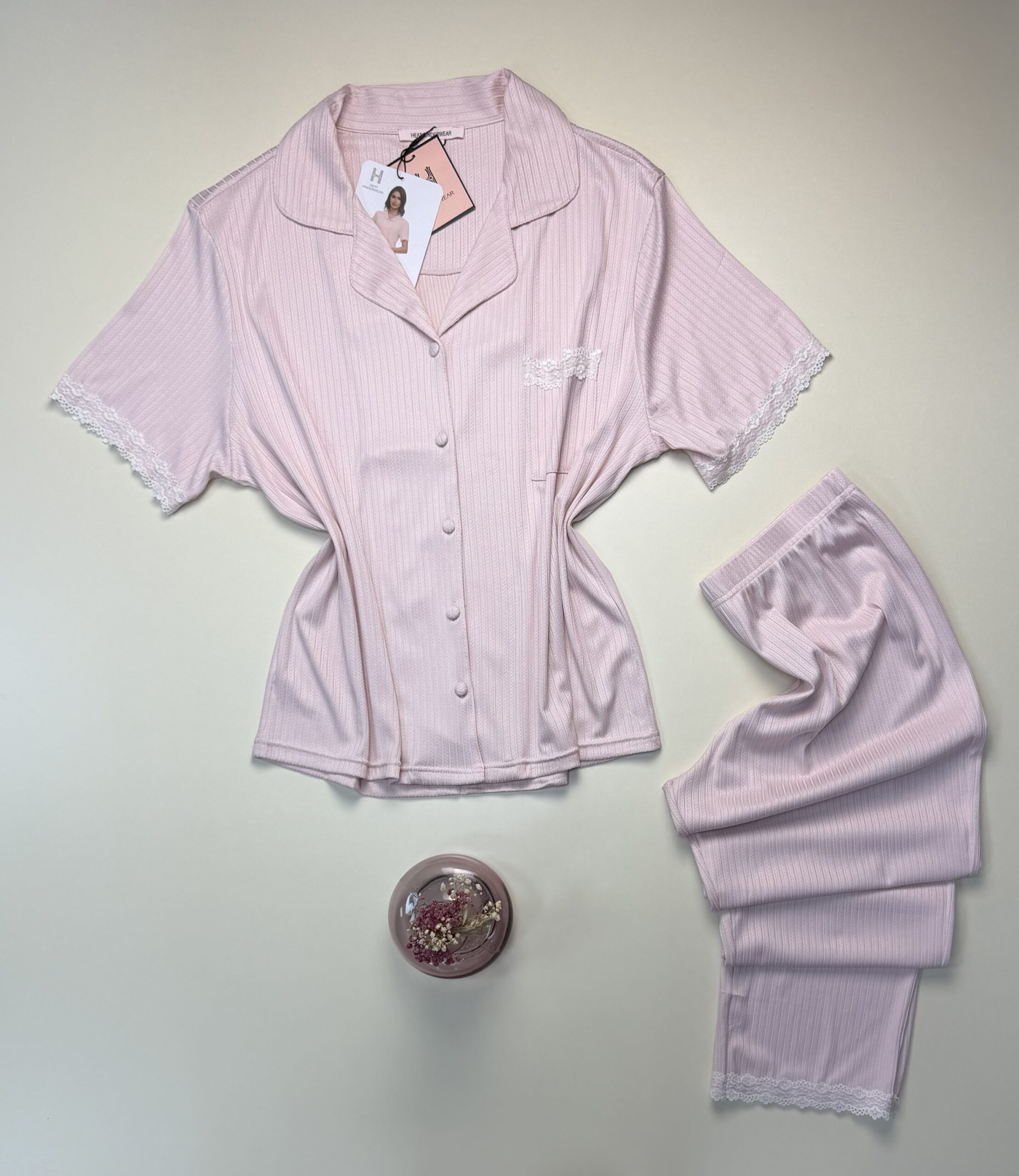 Pyjama boutonnée haut demi manche -H- " Rose " – Image 3