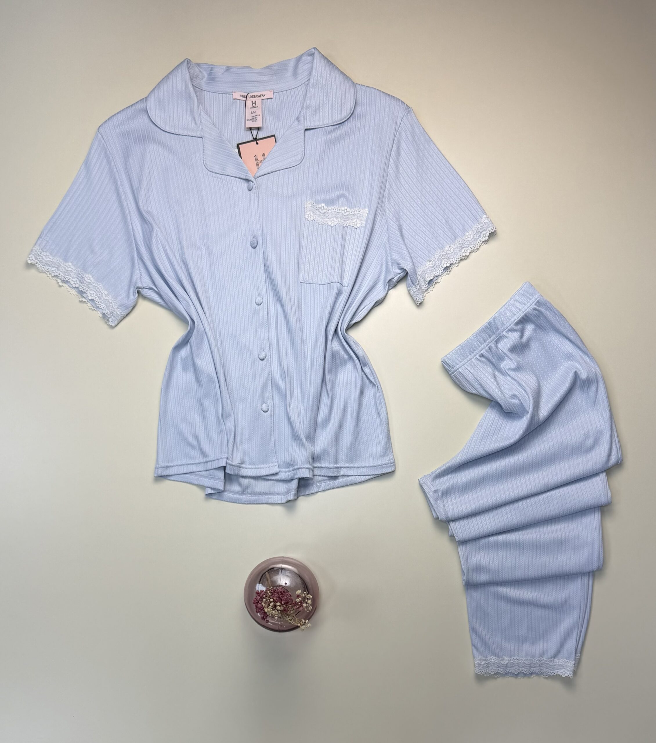 Pyjama boutonnée haut demi manche -H- " Bleu ciel " – Image 3