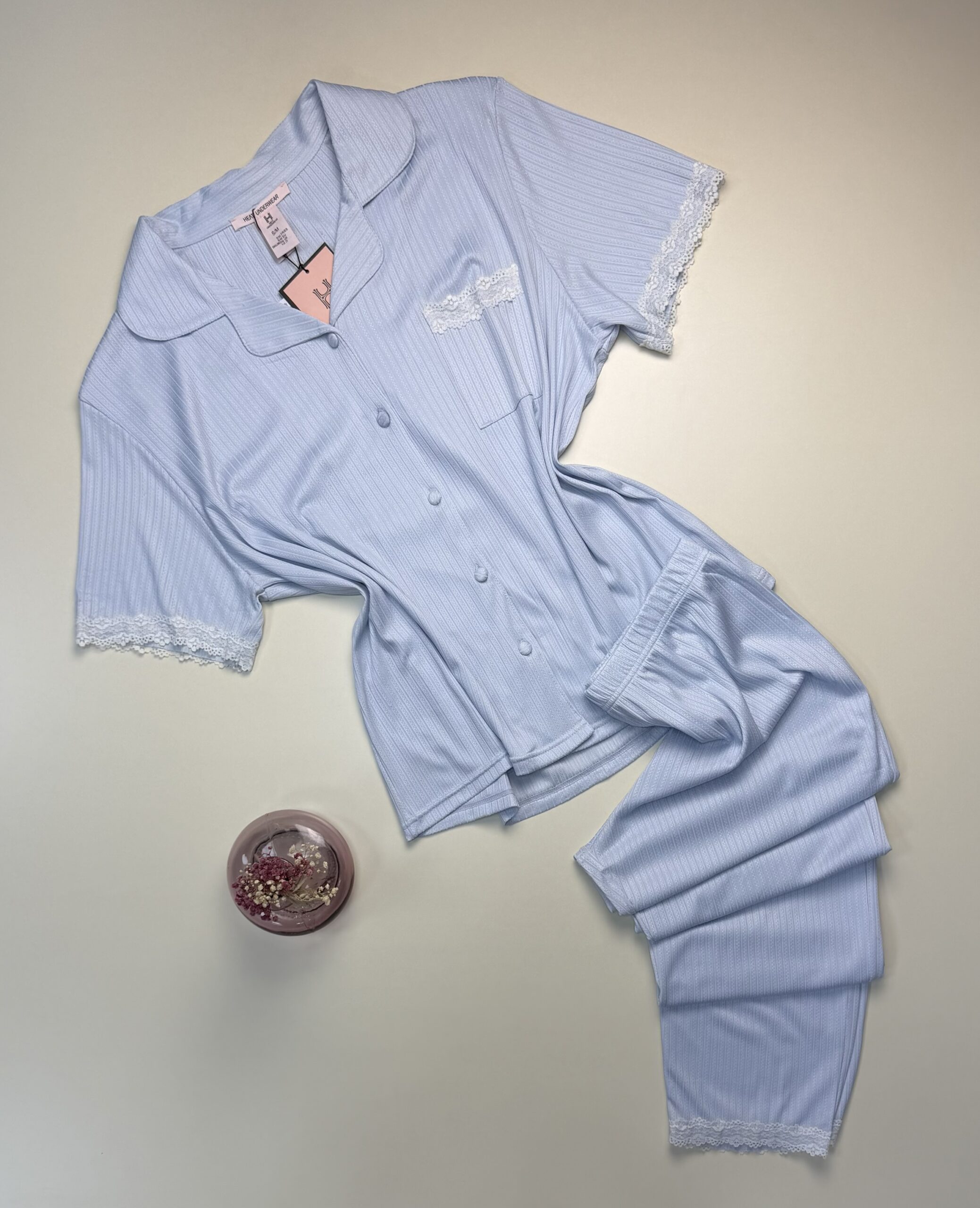 Pyjama boutonnée haut demi manche -H- " Bleu ciel "