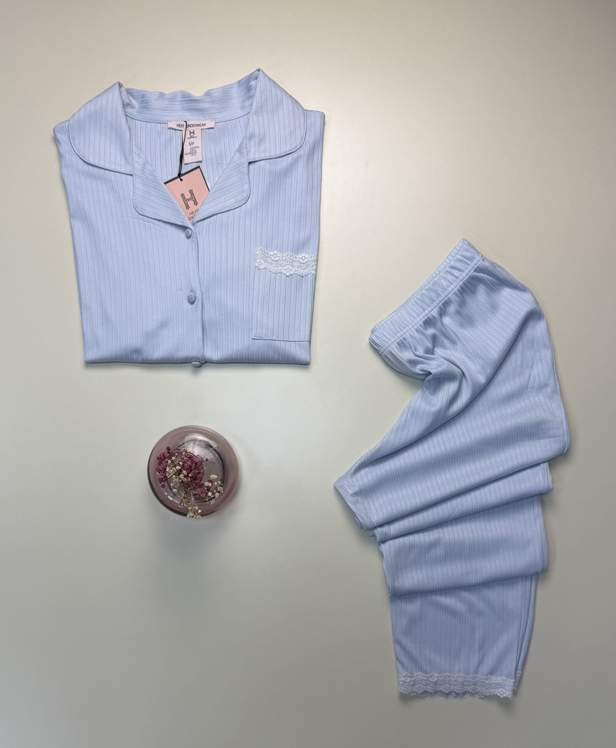 Pyjama boutonnée haut demi manche -H- " Bleu ciel " – Image 2