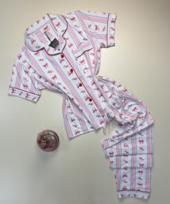 Pyjama boutonné haut demi manche H " à rayures petites fleurs "