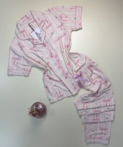 Pyjama boutonné haut demi manche H " Noeud papillon à rayures "