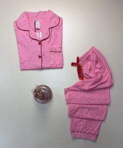 Alternative view of Pyjama boutonné haut demi manche H " Petit pois rouge "