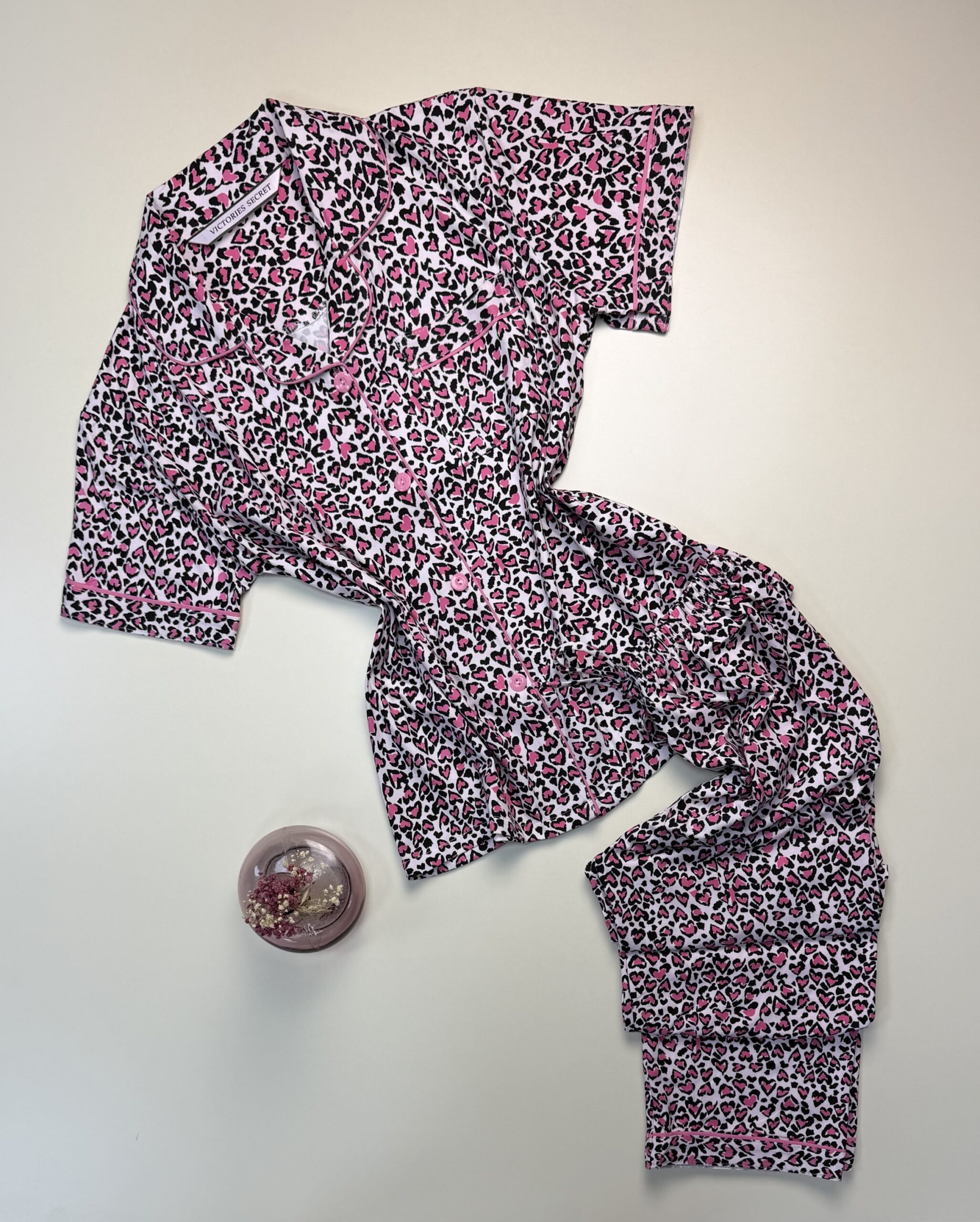 Pyjama boutonné haut demi manche " cœur rose "