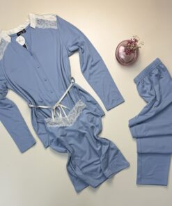 Pyjama 3pcs boutonnée " Bleu "
