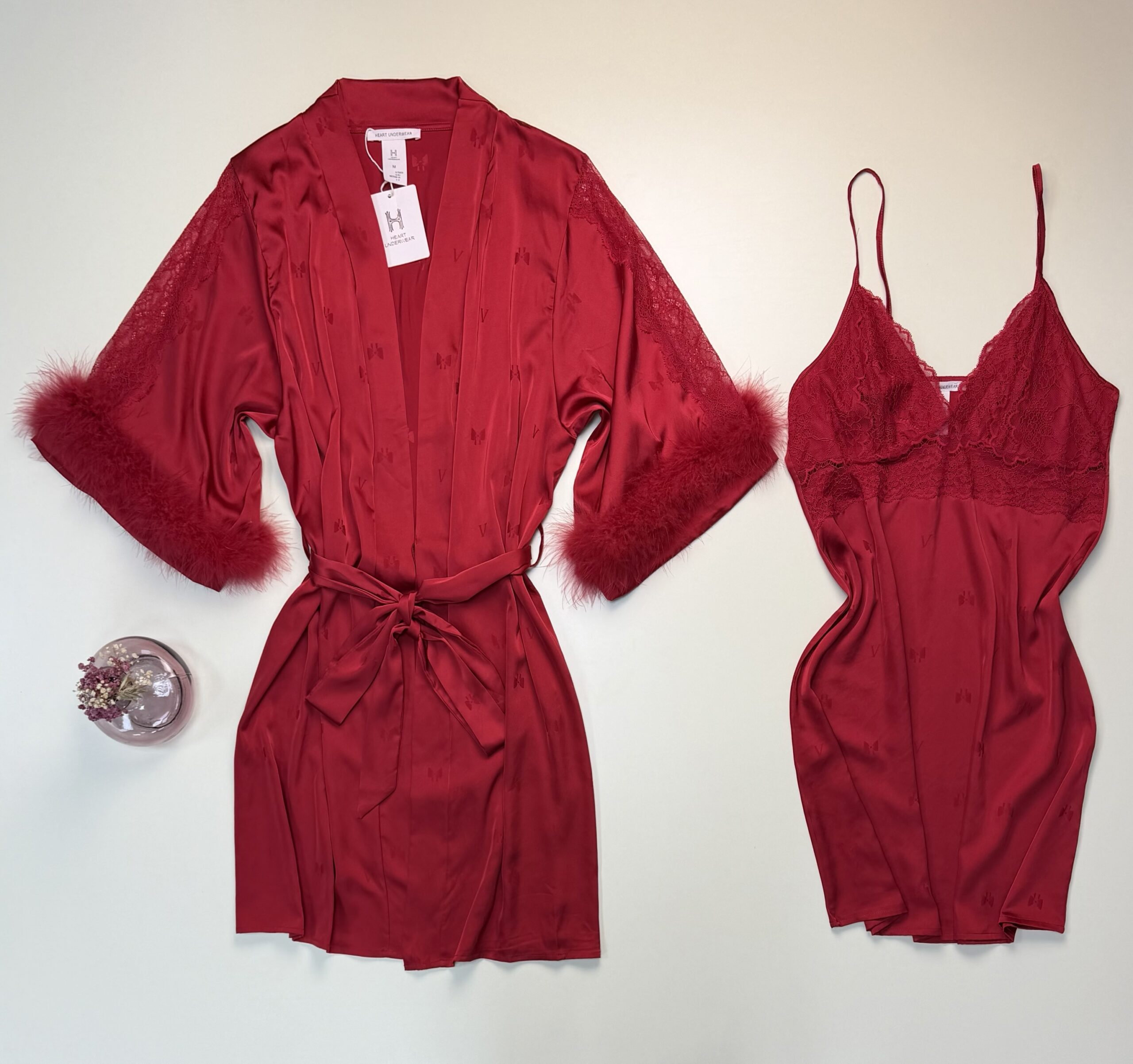 Ensemble nuisette peignoir en satin " Rouge " – Image 2