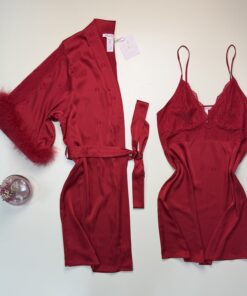 Ensemble nuisette peignoir en satin " Rouge "