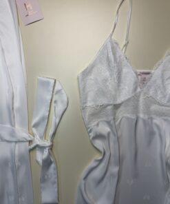 Alternative view of Ensemble nuisette peignoir en satin " Blanc "