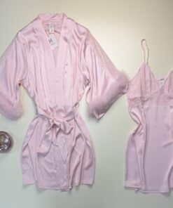 Alternative view of Ensemble nuisette peignoir en satin " rose "