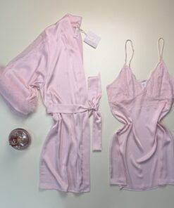 Ensemble nuisette peignoir en satin " rose "