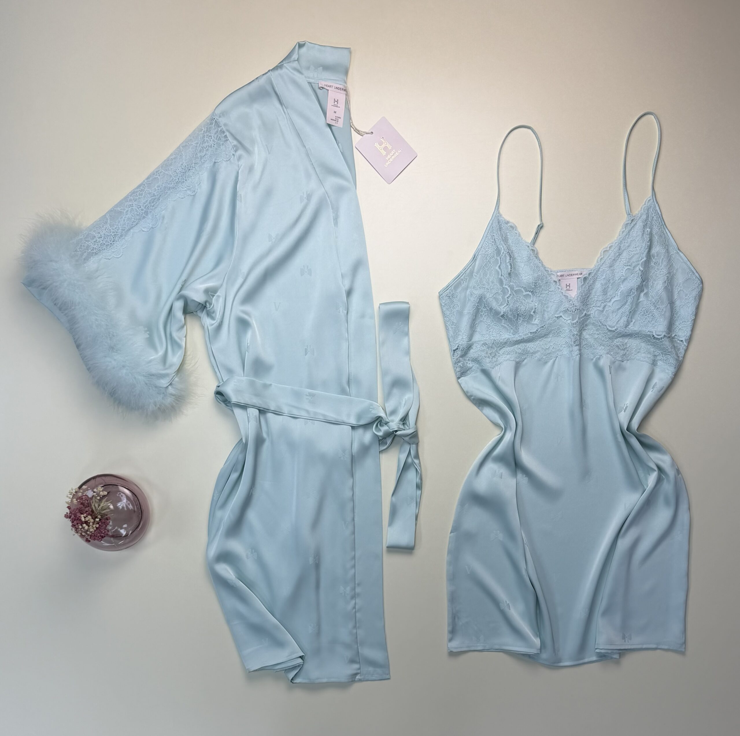 Ensemble nuisette peignoir en satin " Vert "