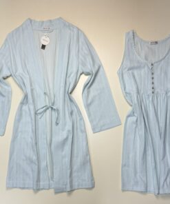 Alternative view of Ensemble nuisette peignoir 100% coton " Bleu " - TRESS -