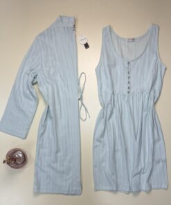 Ensemble nuisette peignoir 100% coton " Bleu " - TRESS -