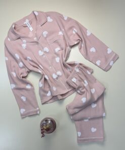 Pyjama manche longue boutonnée "coeur blanc "