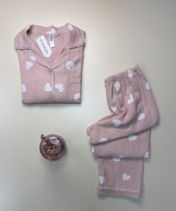 Alternative view of Pyjama manche longue boutonnée "coeur blanc  "