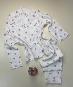 Pyjama manche longue boutonnée "coeur rose "