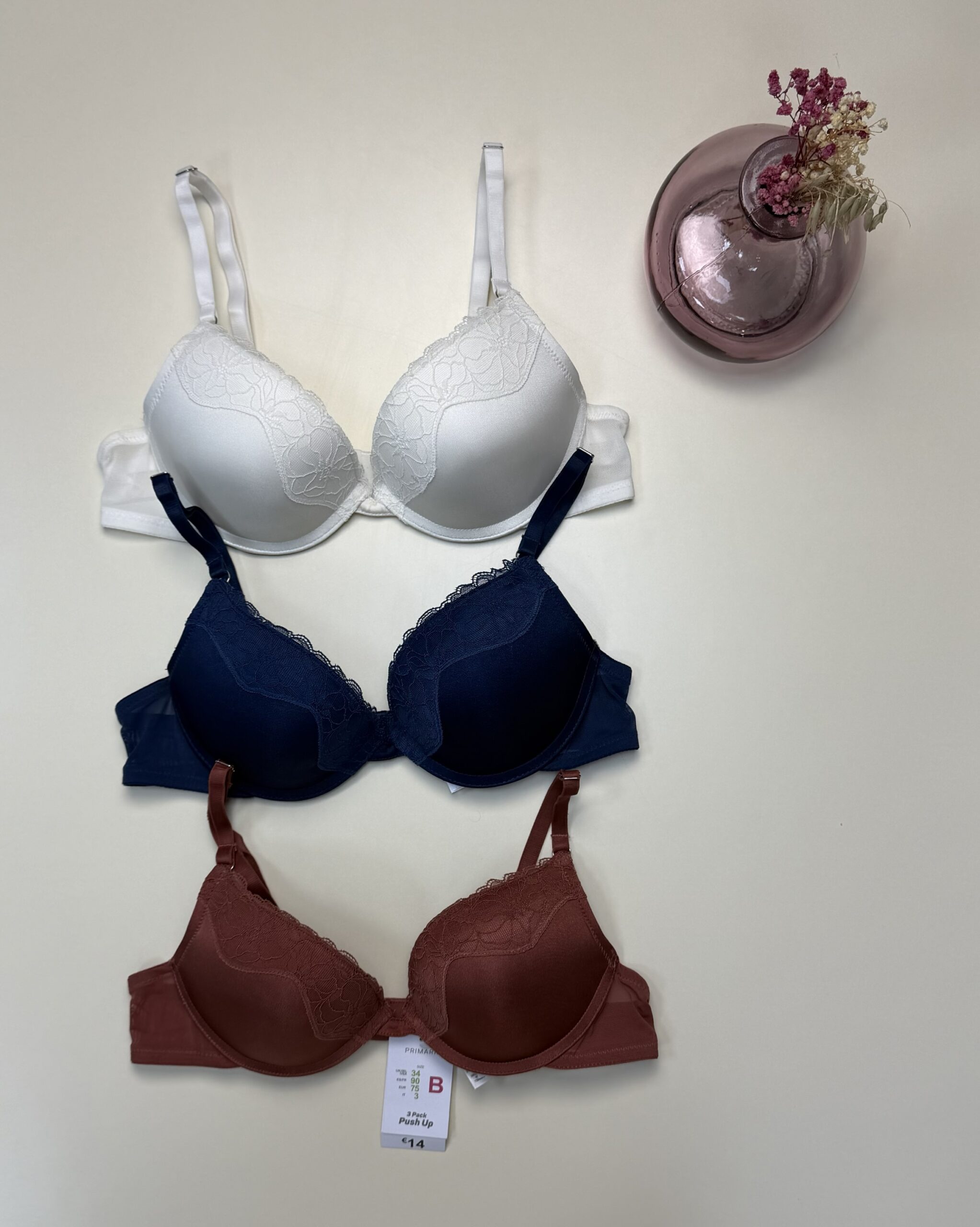 Pack de 3 soutiens gorge PRIMARK push up " Bleu, Blanc, Brique " – Image 3