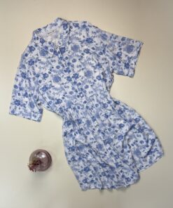 Chemise de nuit demi manche boutonné "Bleu"