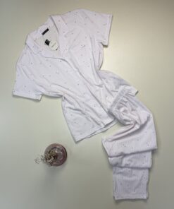 Pyjama pantalon boutonné demi manche Coton " Rose "