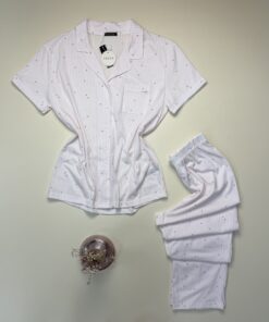 Alternative view of Pyjama pantalon boutonné demi manche Coton " Rose "