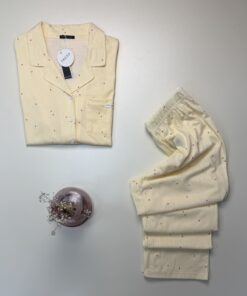 Alternative view of Pyjama pantalon boutonné demi manche Coton " Jaune "