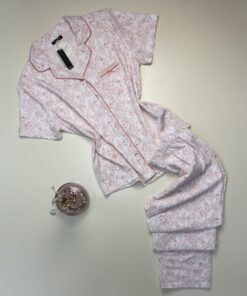 Pyjama pantalon Boutonné en Coton " Rose à fleurs "