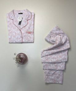 Alternative view of Pyjama pantalon Boutonné en Coton " Rose à fleurs "