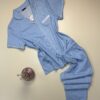 Pyjama pantalon boutonné demi manche en Coton " Bleu a fleur " - TRESS -