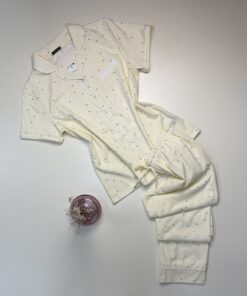 Pyjama pantalon boutonné demi manche en Coton "Jaune a fleur "