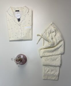 Alternative view of Pyjama pantalon boutonné demi manche en Coton "Jaune a fleur "