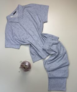 Pyjama boutonné pantalon demi manche " Bleu à rayures "