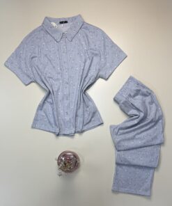 Alternative view of Pyjama boutonné pantalon demi manche " Bleu à rayures "