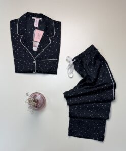 Alternative view of Pyjama boutonnée en satin demi manche " Noir petit pois "