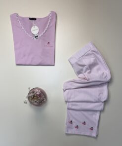 Alternative view of Pyjama pantalon haut demi manche en coton " Rose "