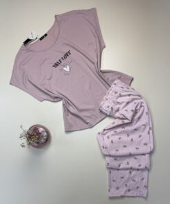Pyjama demi manche en Coton " Rose "