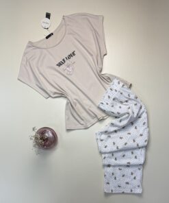 Pyjama demi manche en Coton " Beige "