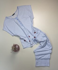 Pyjama pantalon haut demi manche en Coton " Bleu " - TRESS -