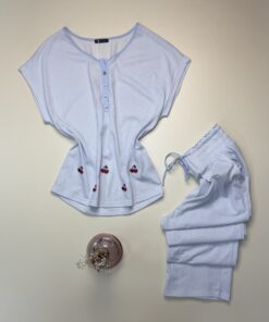 Alternative view of Pyjama pantalon haut demi manche en Coton " Bleu " - TRESS -