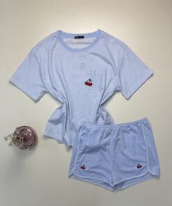 Pyjama short en Coton " Bleu " - TRESS -