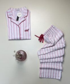 Alternative view of Pyjama pantalon demi manche boutonné " Rose à rayures " - TRESS -