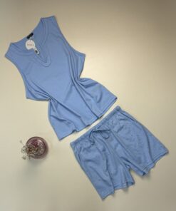 Alternative view of Pyjama short Bustier en Coton " Bleu "