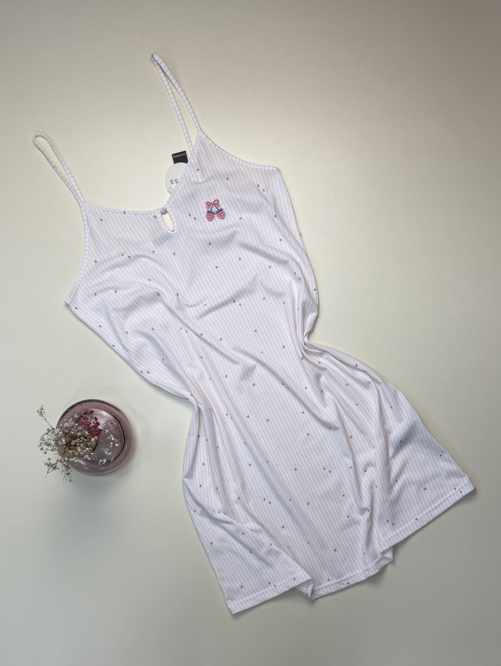 Nuisette en Coton " Rose à rayures "