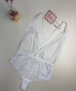 Alternative view of Ensemble peignoir + body en dentelle -H-  " Blanc "