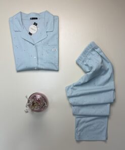 Alternative view of Pyjama pantalon boutonné demi manche Coton " Vert "