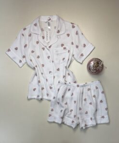 Pyjama short boutonné " Coeur bois de rose "
